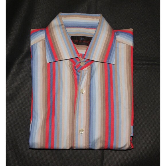 Etro Milano Men's Made In Italy Long Sleeve Button Front Striped Shirt Size 40 - Picture 6 of 8